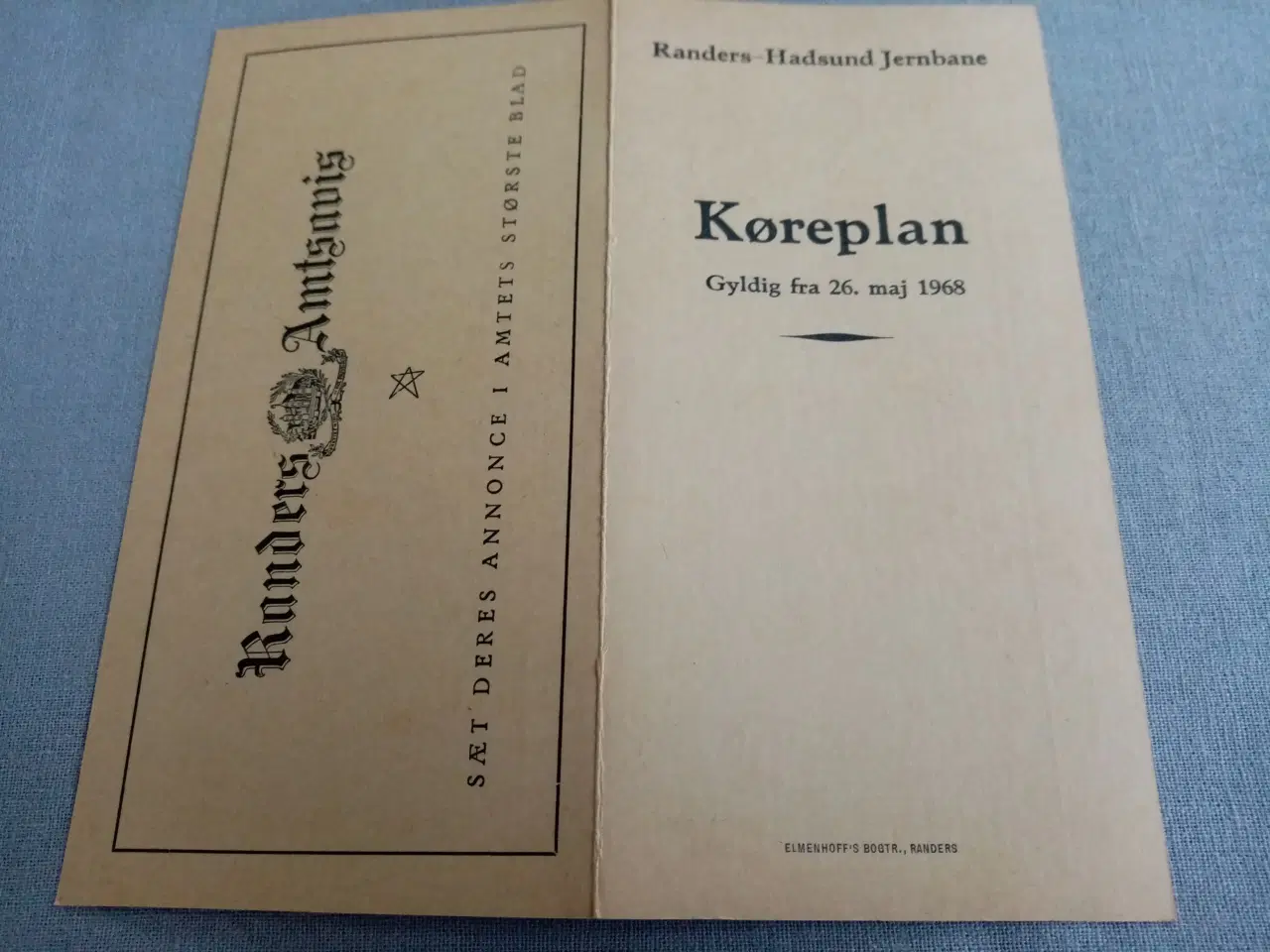 Billede 1 - Køreplan for Randers-Hadsund banen