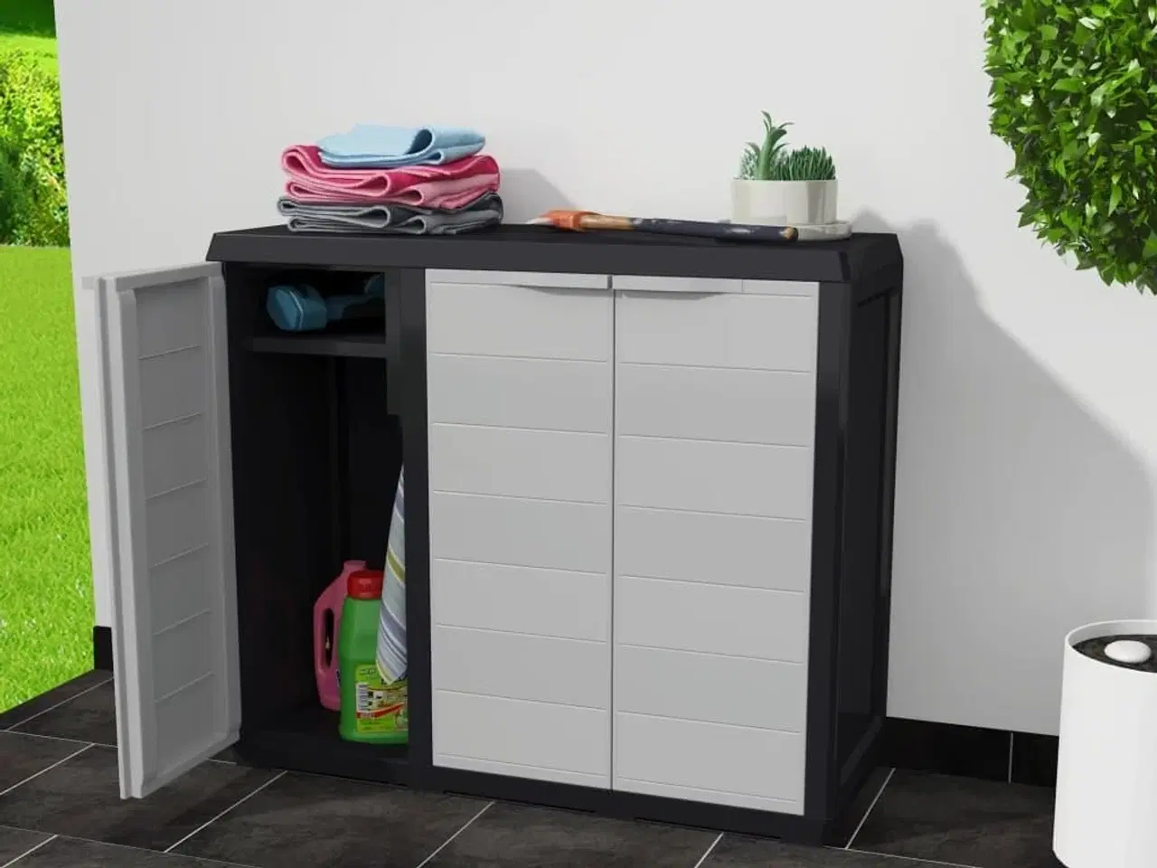 Billede 2 - Haveopbevaringsskab med 2 hylder sort og grå