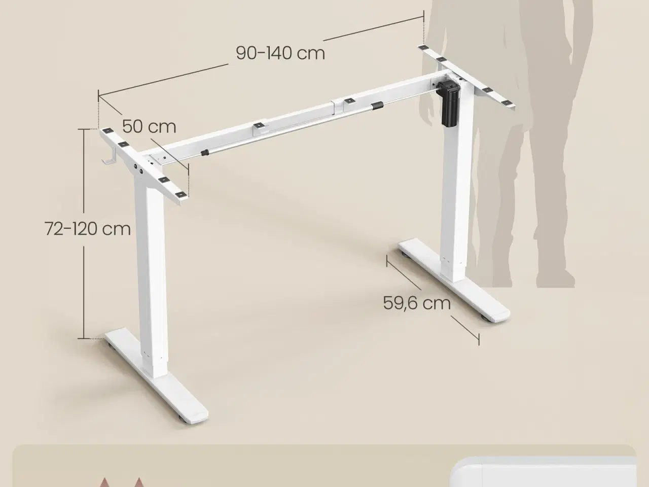 Billede 6 - Elektrisk hæve-sænke stel til skrivebord – mat hvid, 3 højdeminder, stå/sid-bord uden bordplade (LSD021W01)