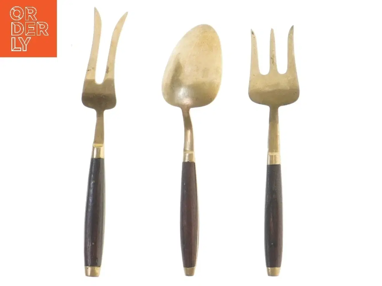 Billede 2 - Salatsæt i messing med træhåndtag (str. 21 cm)