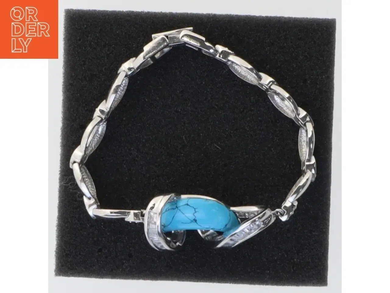 Billede 3 - Sølvfarvet armbånd med turkis sten og zirkon (str. 16,5 cm)
