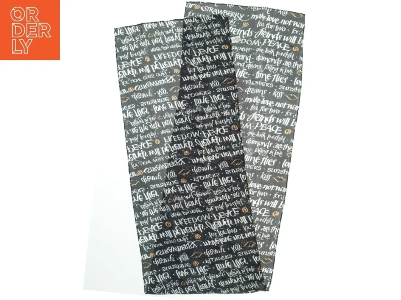 Billede 3 - Sort Silke Tørklæde med skrift fra Charlotte Sparre (str. 33 x. 155 cm)