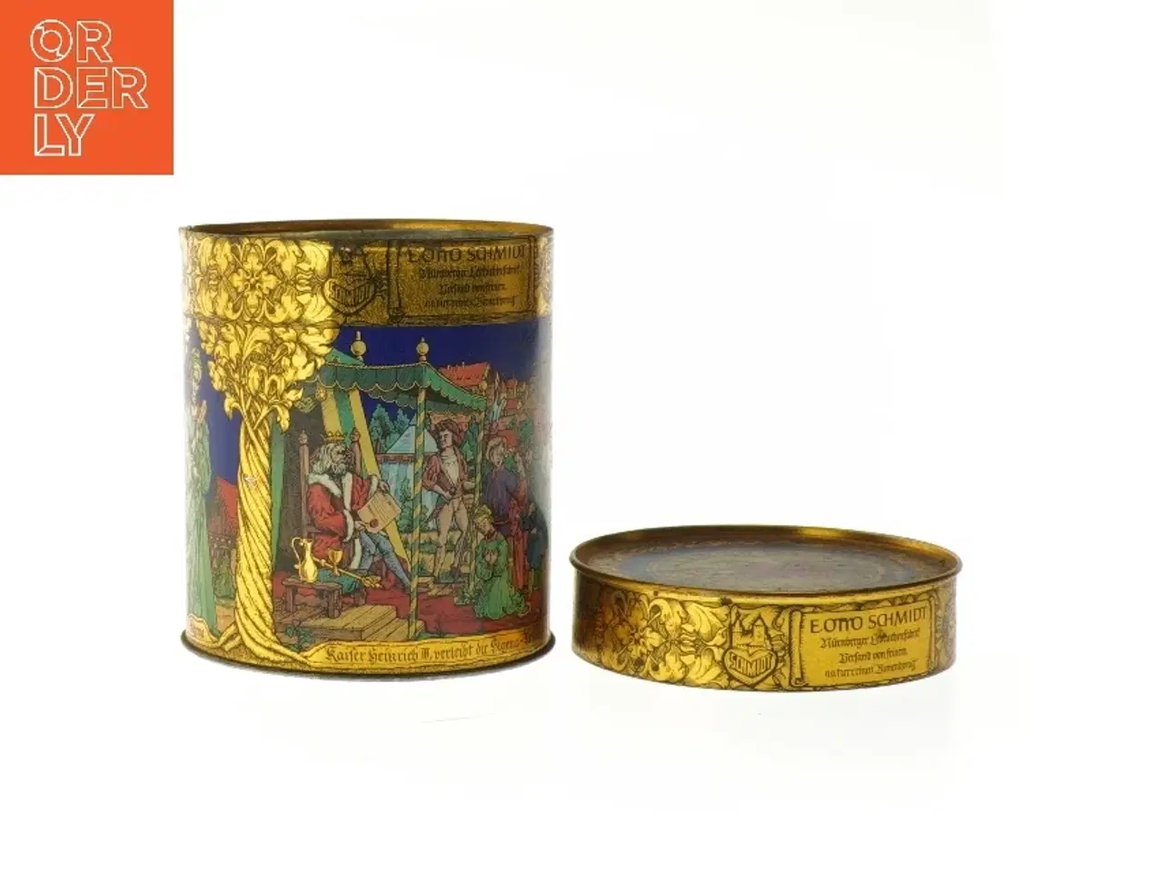 Billede 3 - Dekorativ dåse med kejsermotiv (str. Ø 10,5 cm længde 12 cm)