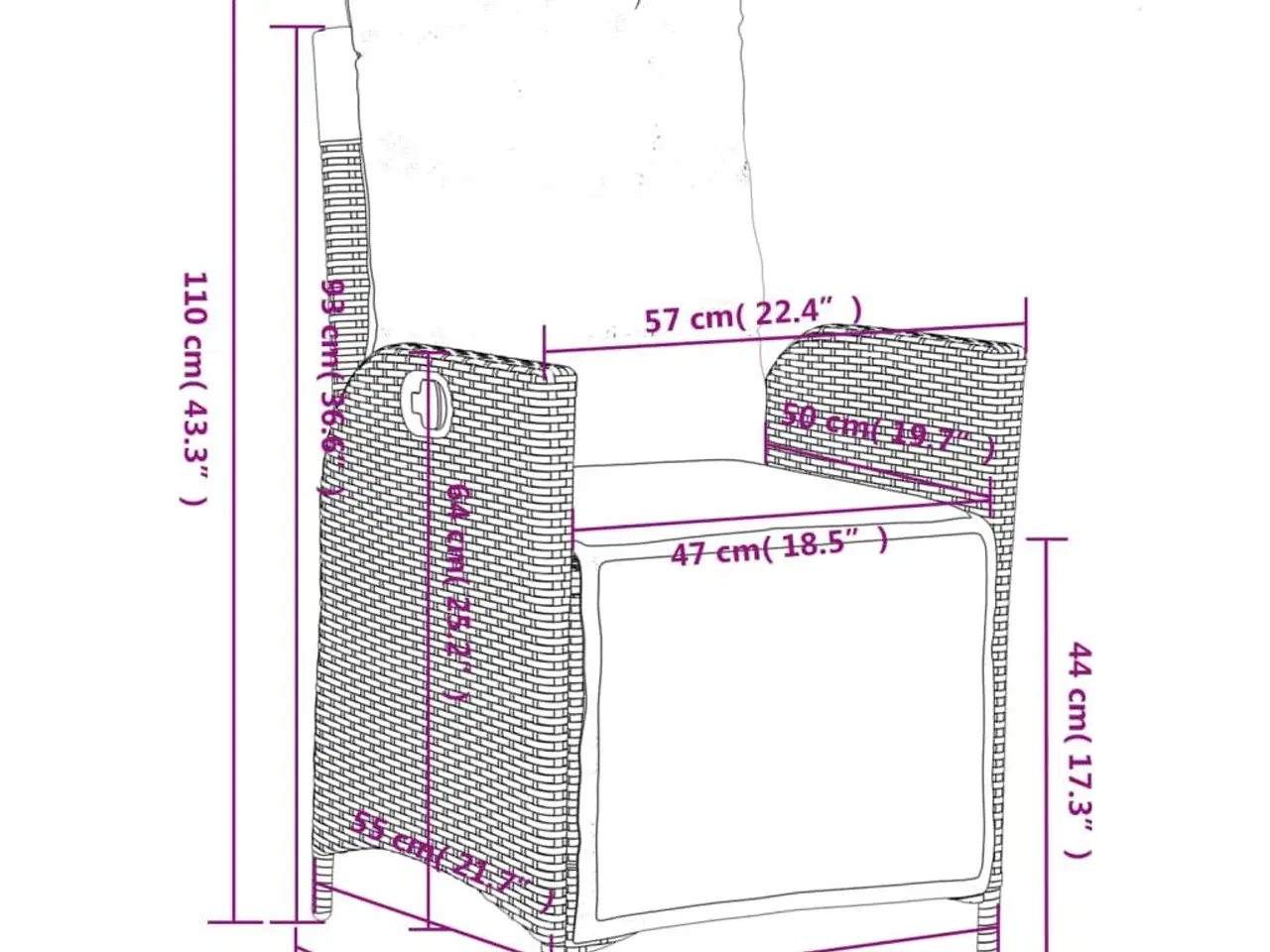 Billede 10 - Havestol med justerbart ryglæn og fodstøtte polyrattan sort