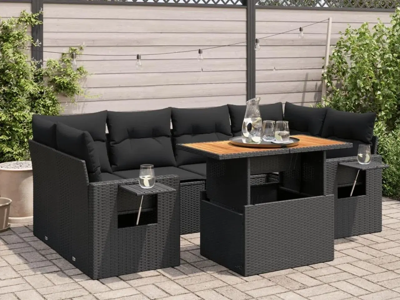 Billede 1 - Sofasæt til haven 7 dele med hynder polyrattan sort