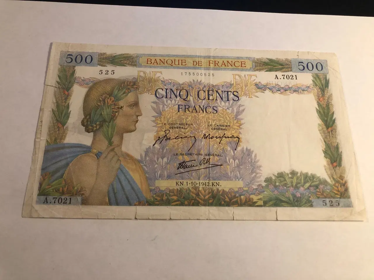 Billede 1 - 500 Francs 1942 France