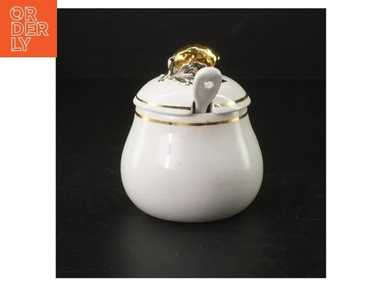Billede 2 - Porcelænssukkerskål med løgformet låg og ske
