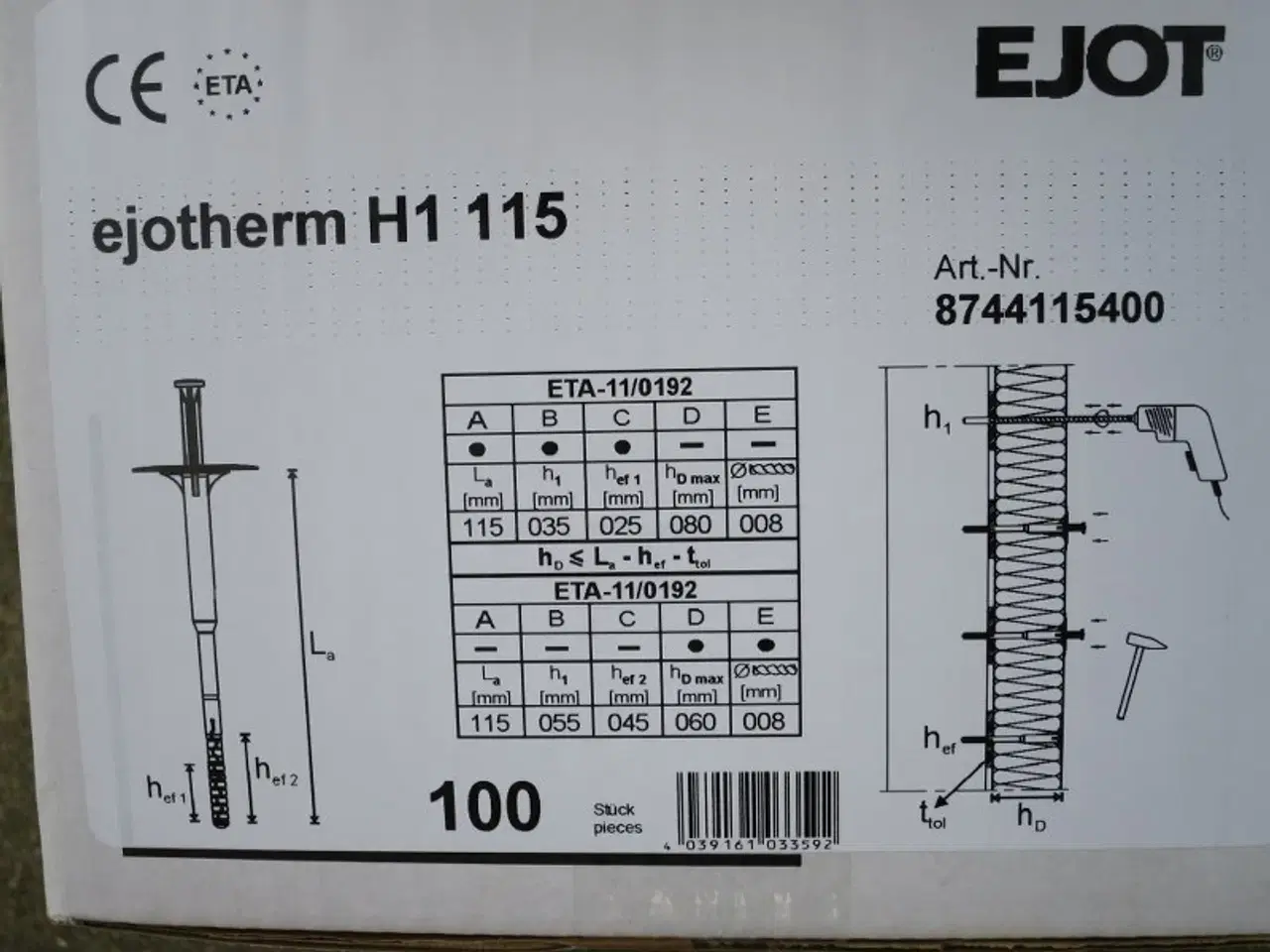 Billede 3 - Slagdybel EJOT ECO H1, 115 mm