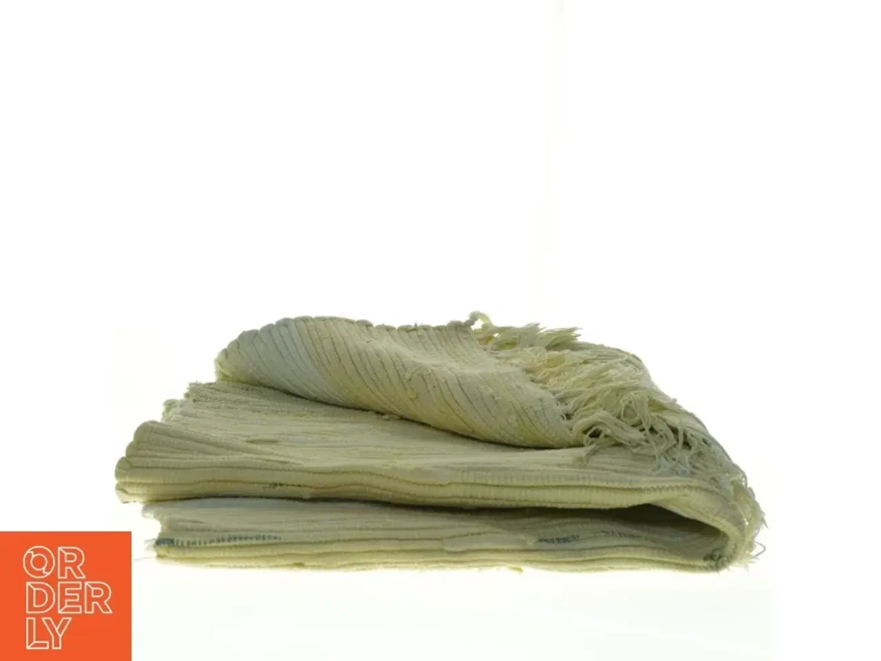 Billede 1 - Gult vævet kludetæppe med frynser (str. 66 x 108 cm)