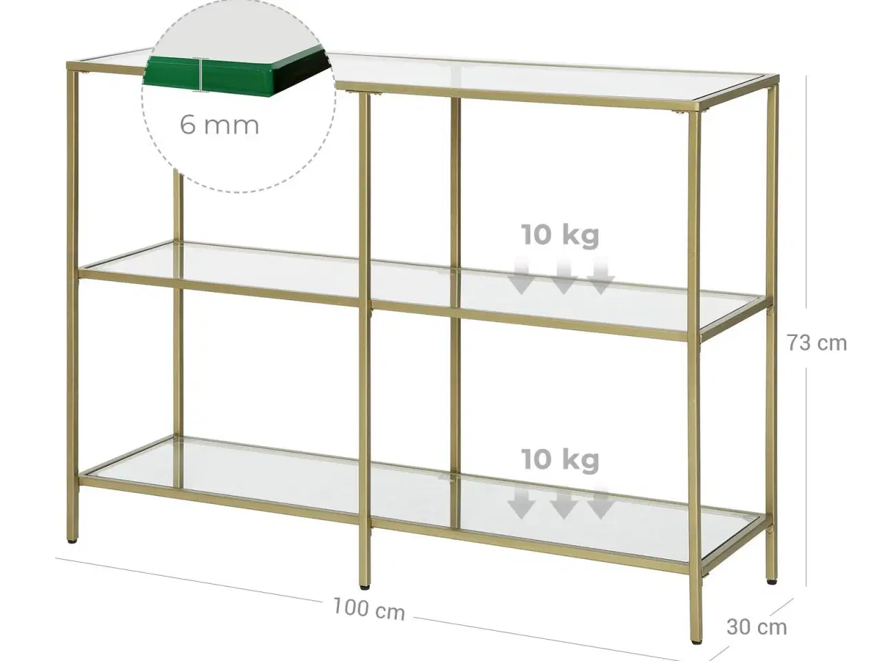 Billede 6 - Konsolbord i glas 100 × 30 × 73 cm guld
