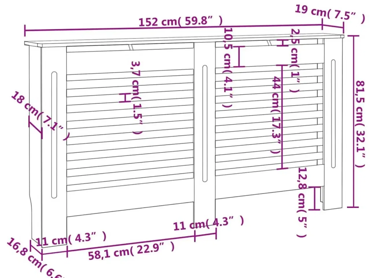 Billede 7 - Radiatorskjuler MDF 152x19x81,5 cm hvid