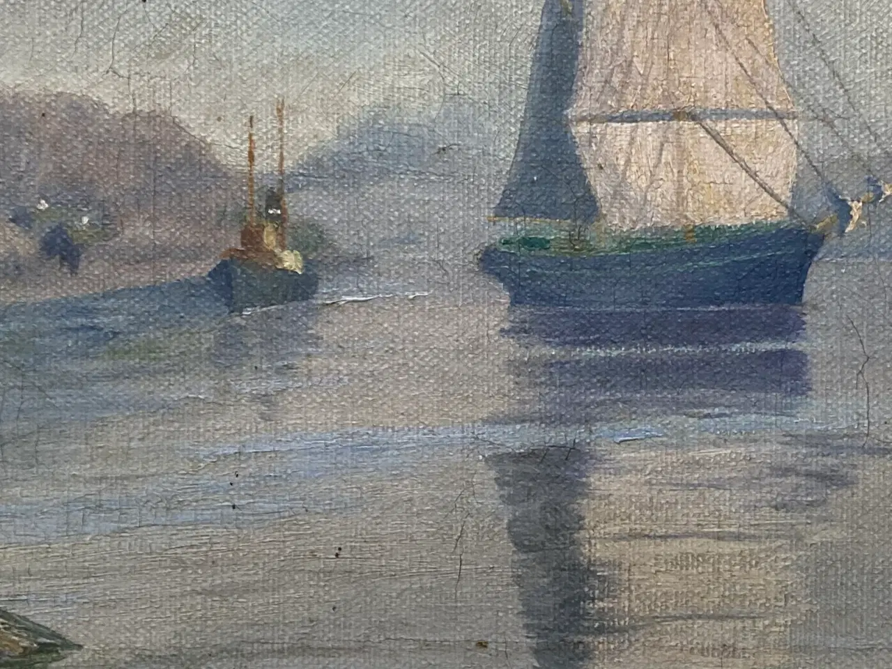 Billede 2 - Ældre kunst 1925 Maleri Skibsmotiv Guldramme