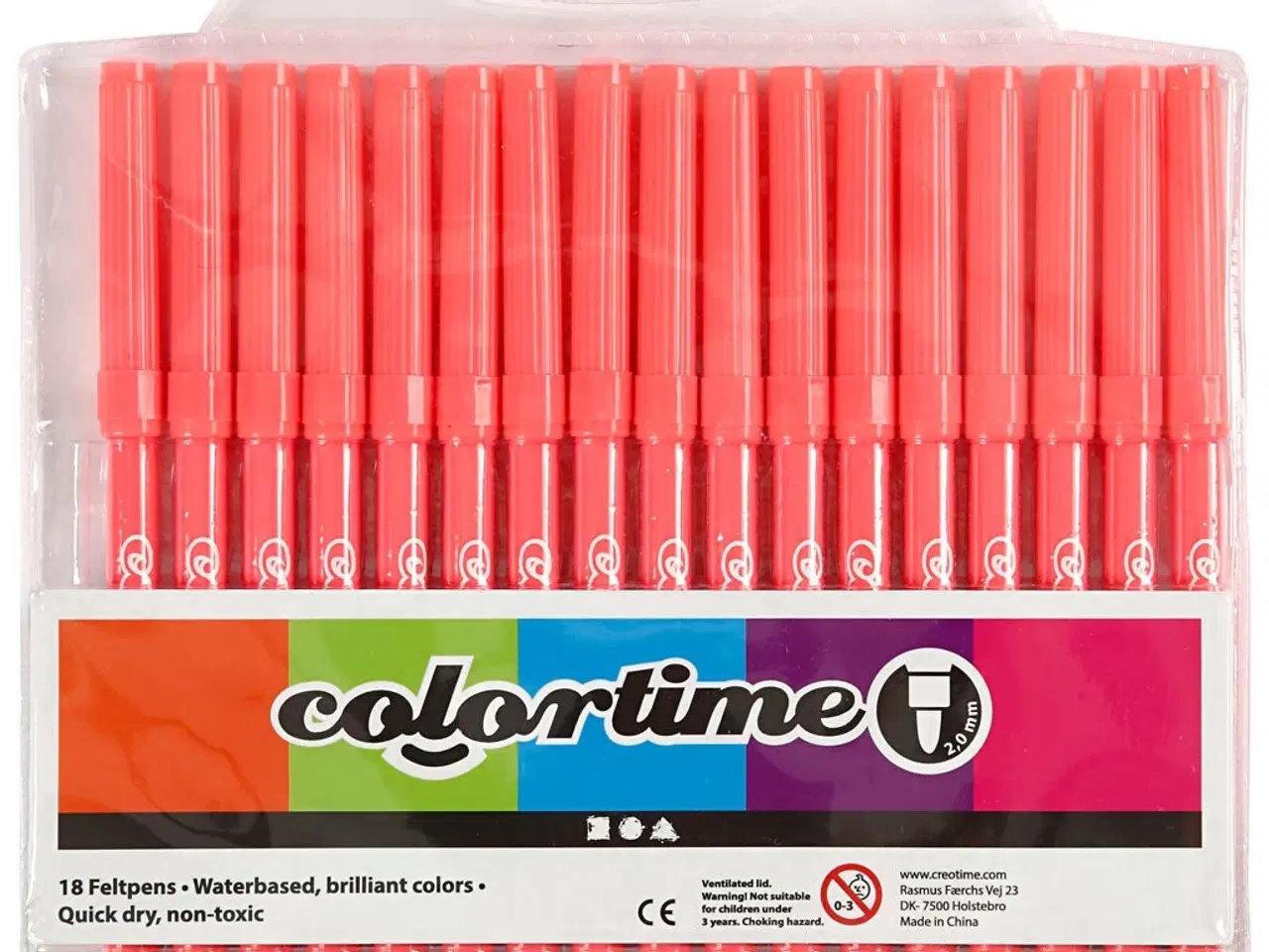 Billede 1 - Colortime Pink Tusch 2 mm - 18 stk. Kvalitetstuscher
