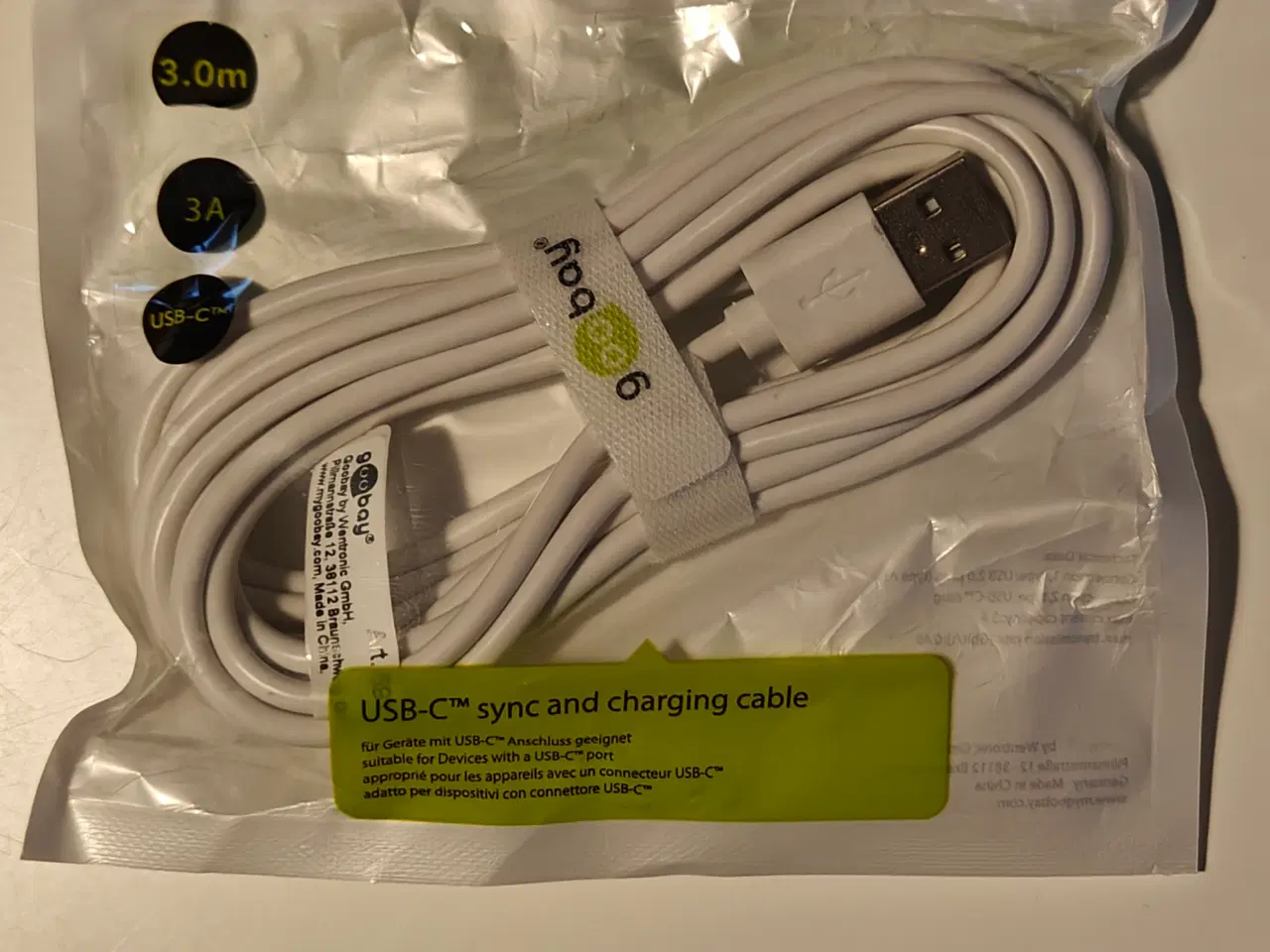 Billede 2 - 3m. Goobay Hvid USB-A til USB-C kabel