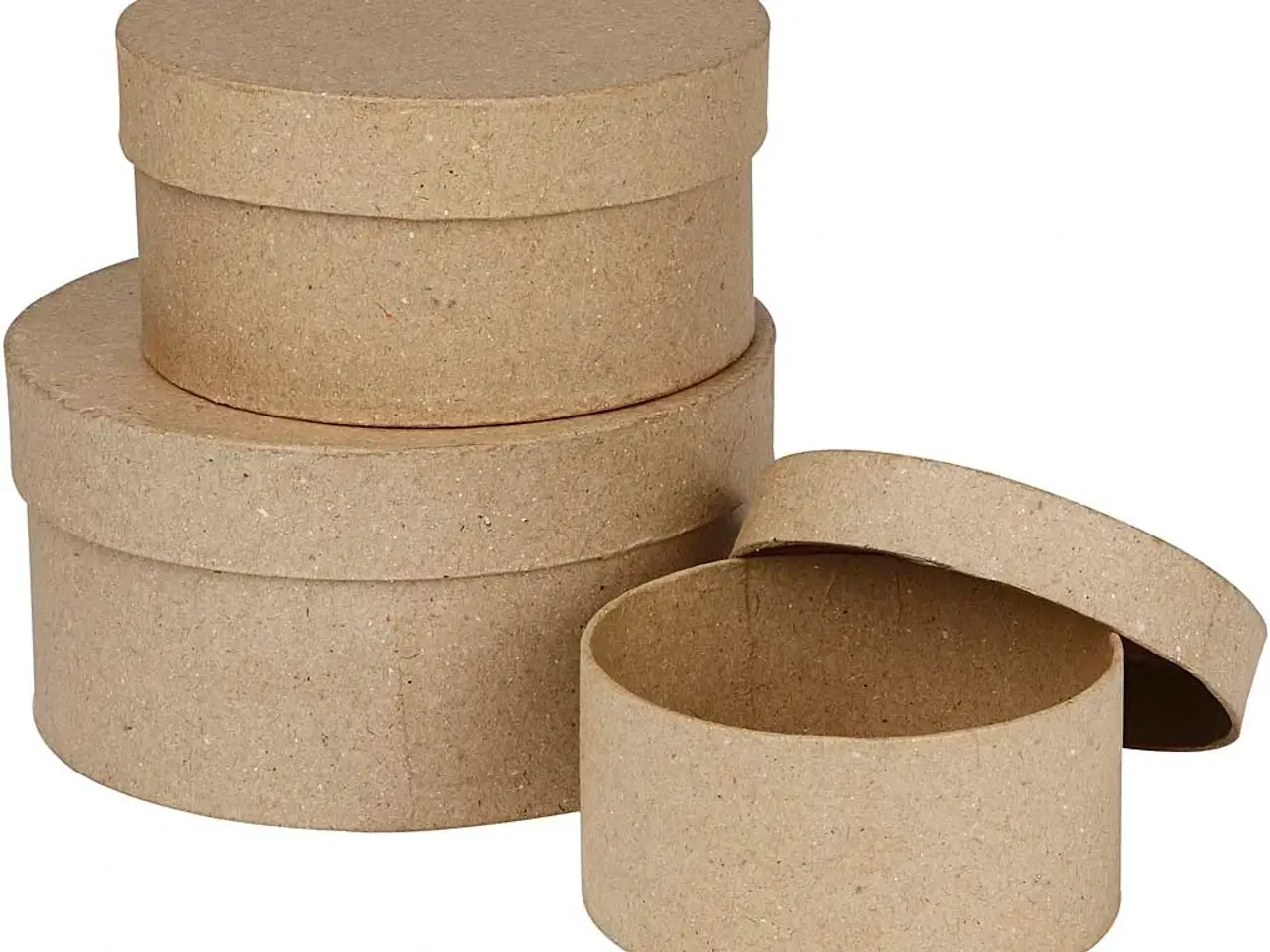 Billede 1 - Håndlavede Runde Papmaché Æsker - 3 Stk. Sæt