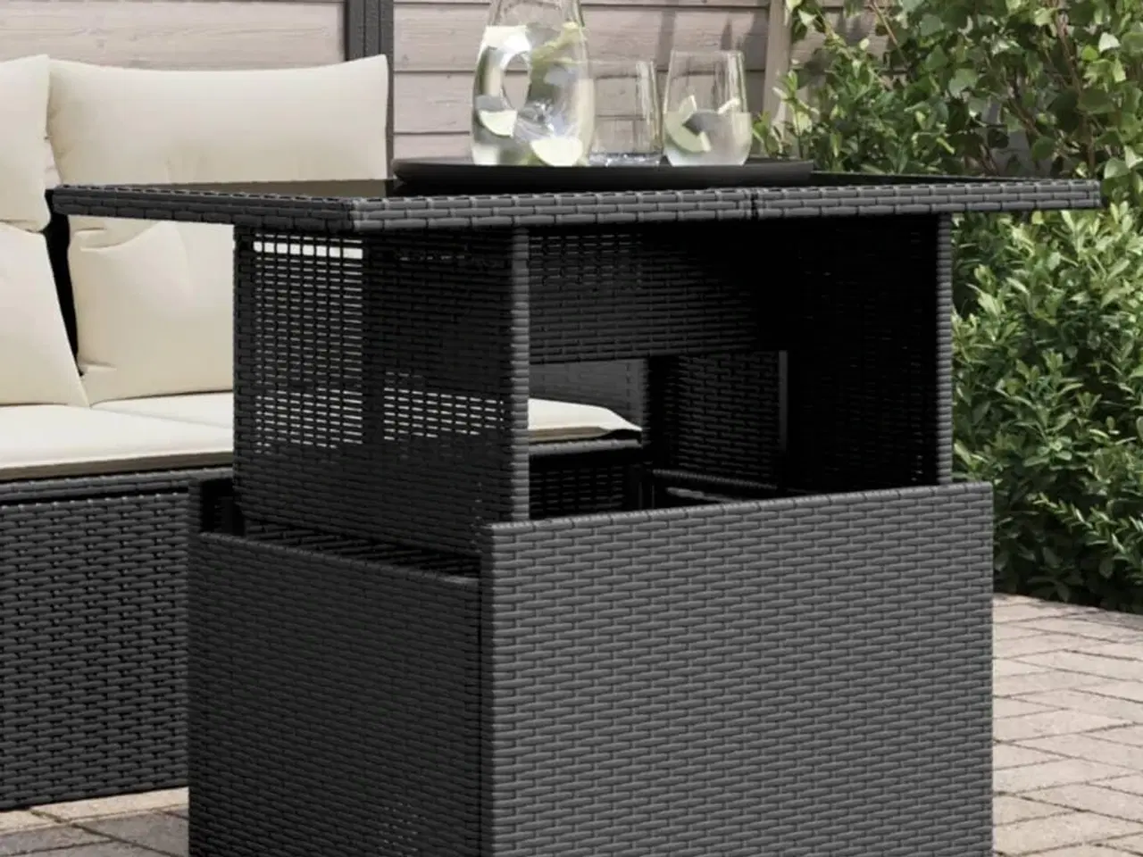 Billede 1 - Havebord med glastop 100x55x73 cm polyrattan sort