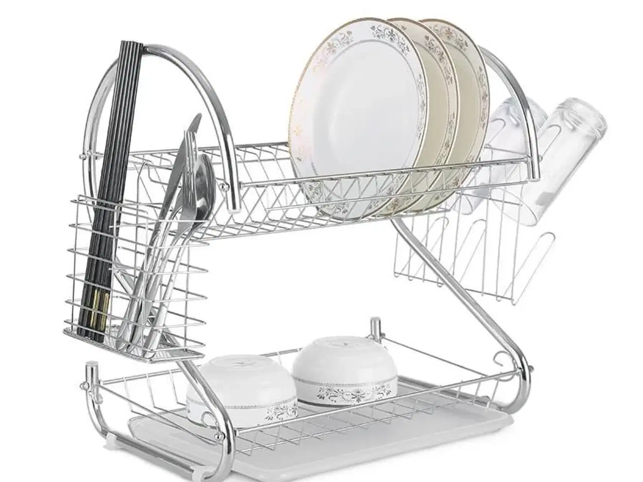 Billede 1 - Opvaskestativ 38 cm Maestro - sølv, dobbelt med drypbakke