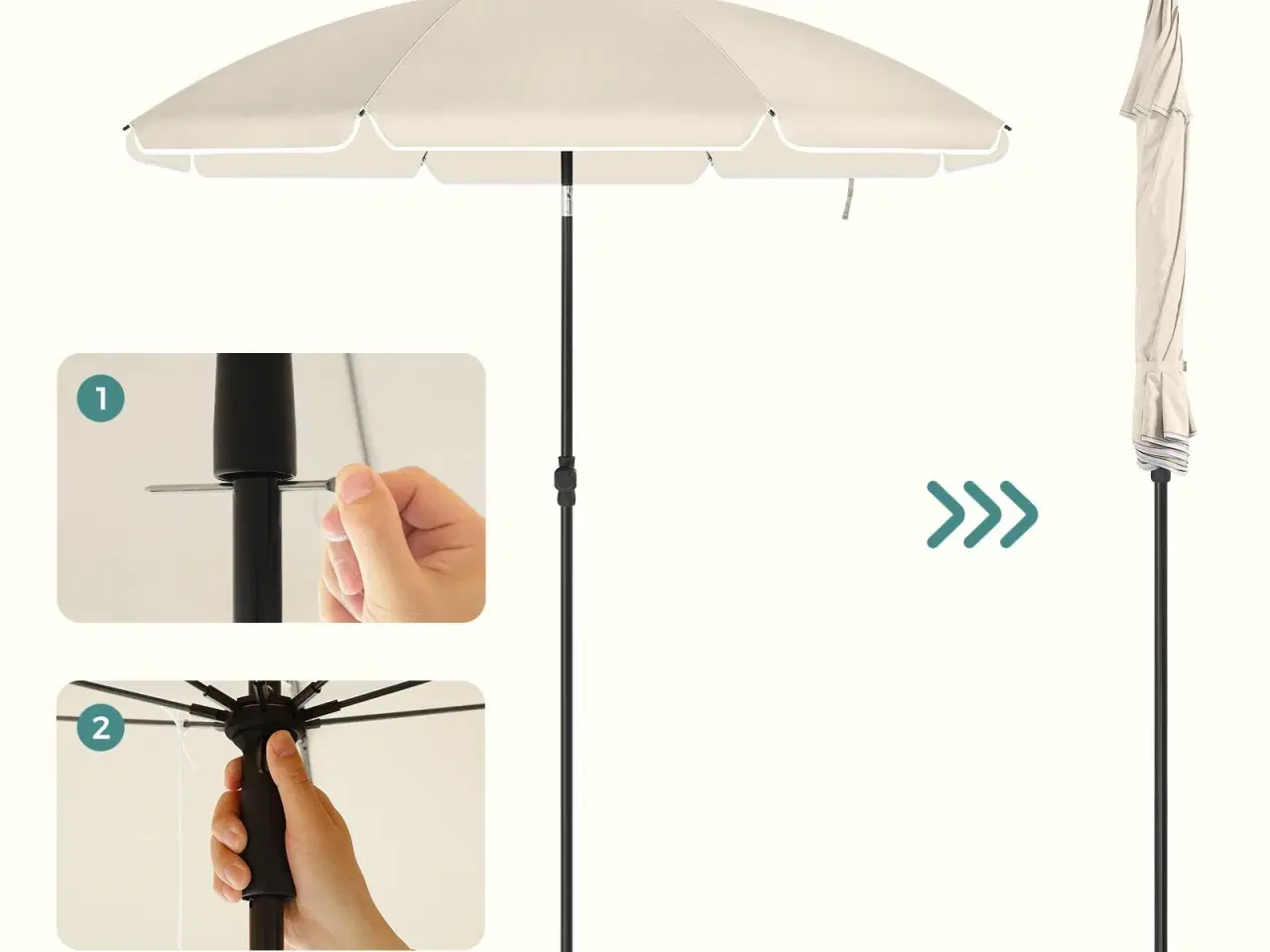 Billede 2 - Parasol 2 m til strand og have – UPF 50+, tilt og bæretaske, beige