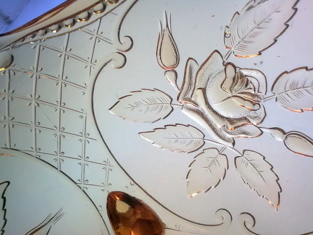 Billede 4 - Rav farvet Rokoko roser gul glasskål