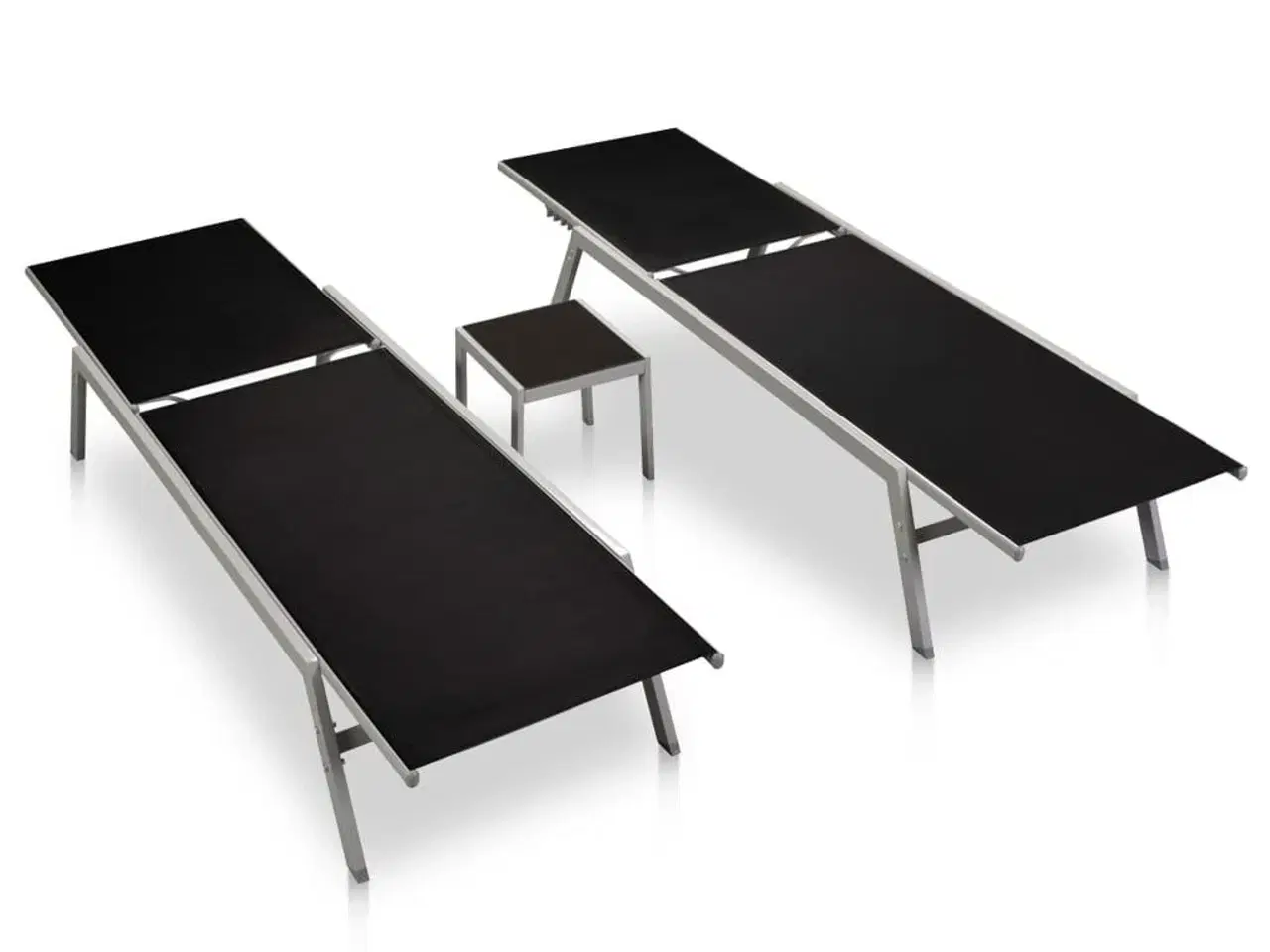 Billede 2 - Liggestole 2 stk. med bord stål og textilene sort