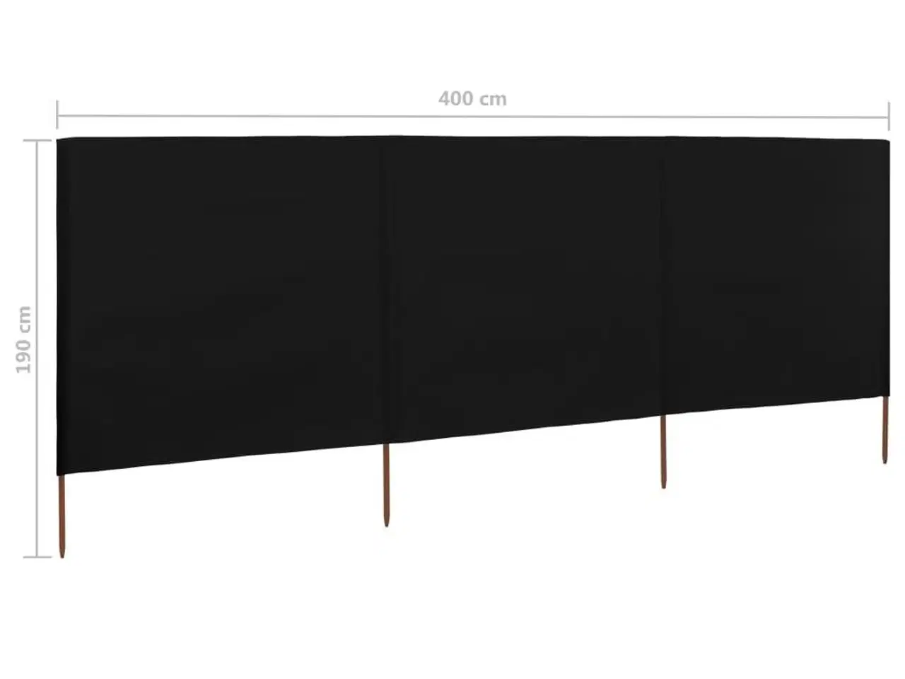 Billede 6 - 3-panels læsejl 400x160 cm stof sort
