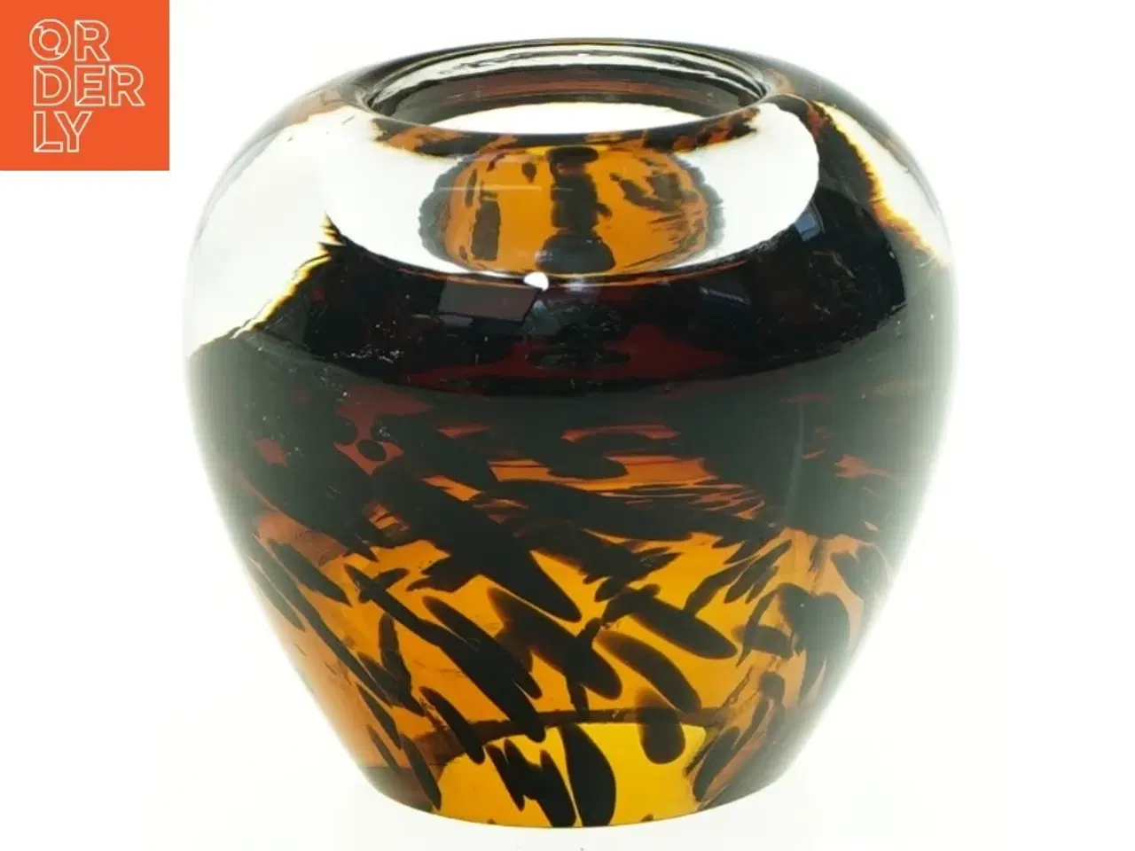 Billede 2 - Mundblæst Tigerstribet Glasvase (str. 8 x 8 cm)