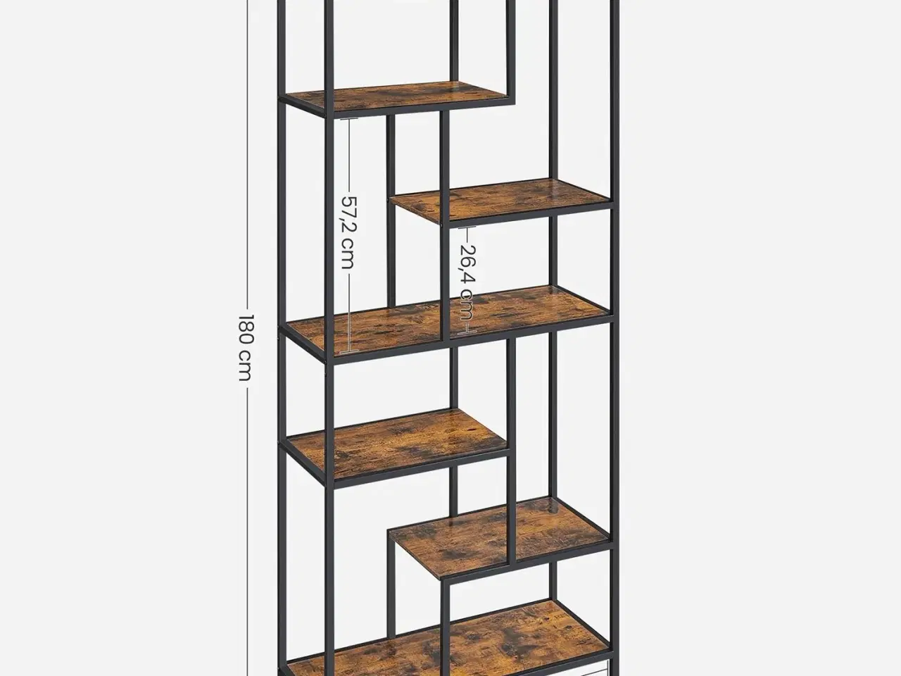Billede 6 - Bogreol 6 niveauer geometrisk udstillingsreol, fritstående opbevaring, 30 × 80 × 180 cm, rustik brun/sort