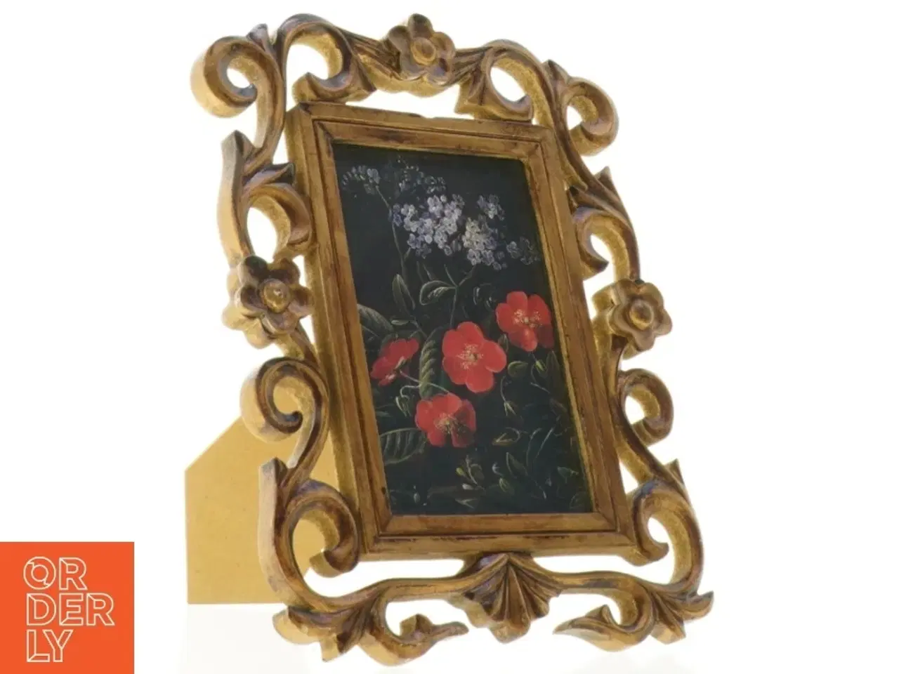 Billede 1 - Gylden Billedramme med Blomsterbillede (str. 23 x 18 cm)