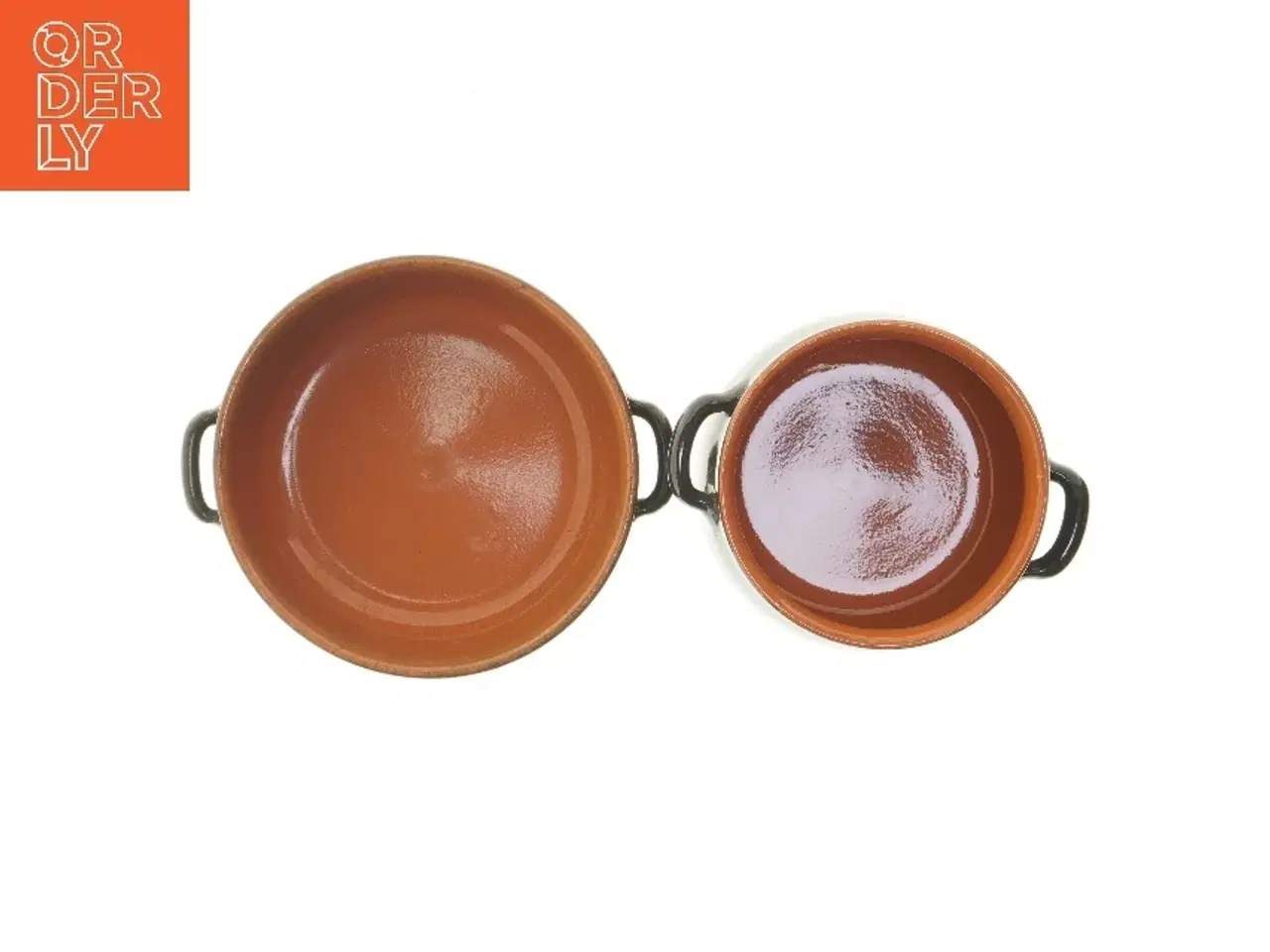 Billede 4 - Brune keramikgryder med hank (str. 2 stk Ø 15,5 & 21 cm)