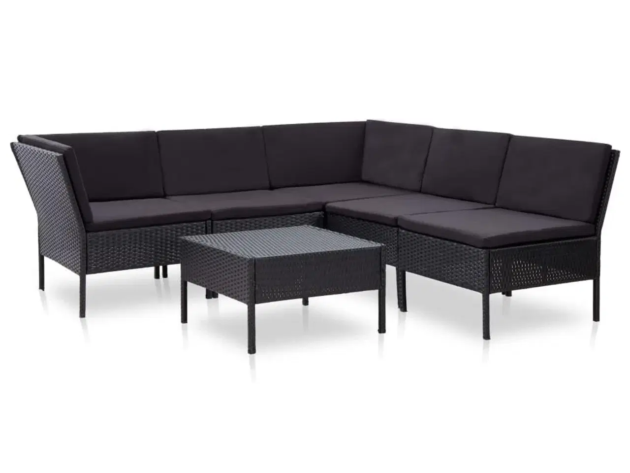 Billede 1 - Haveloungesæt 6 dele med hynder polyrattan sort