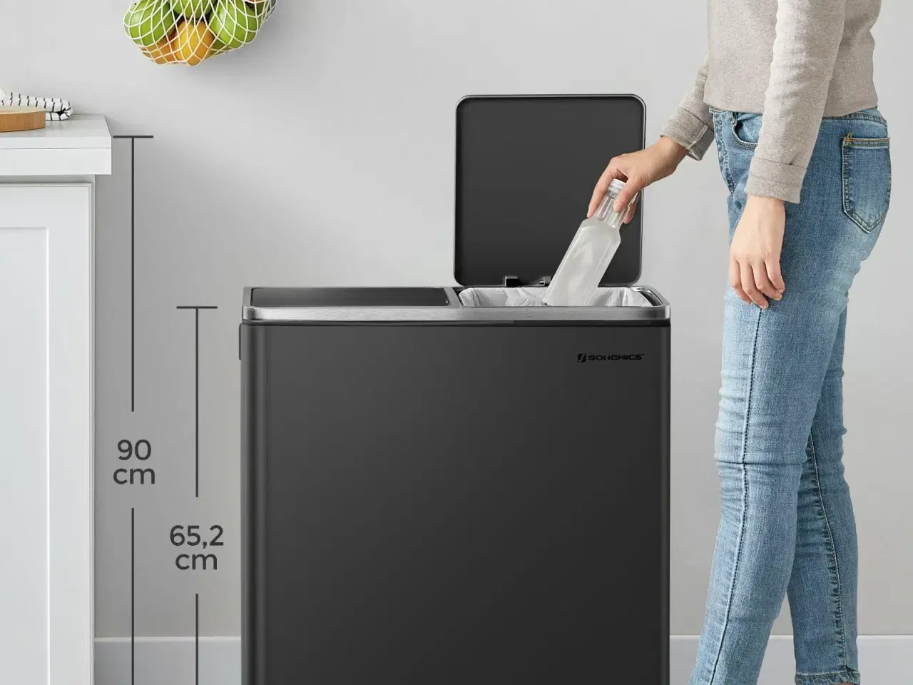 Billede 7 - Skraldespand med dobbelt rum 2 x 30 l – SONGMICS, pedal, soft-close, sort
