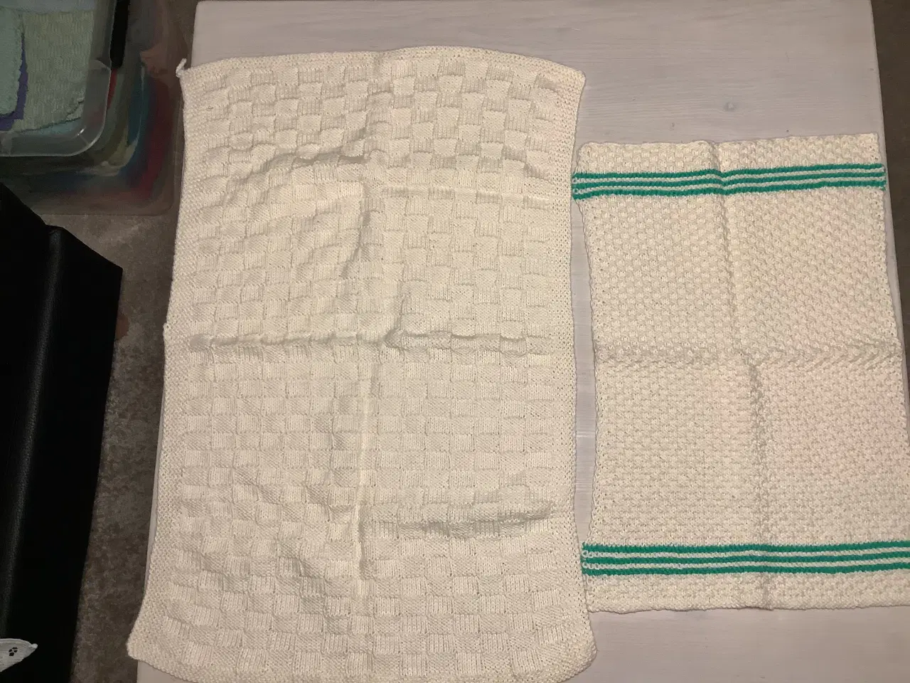 Billede 2 - Håndstrikket køkkenhåndklæde og karklud i bomuld 