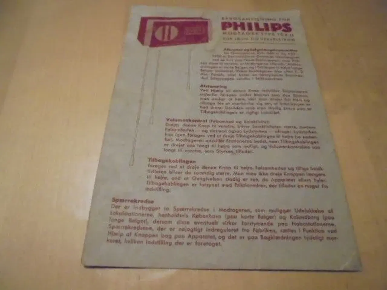 Billede 1 - Brugsanvisning for Philips modtager 104 U  