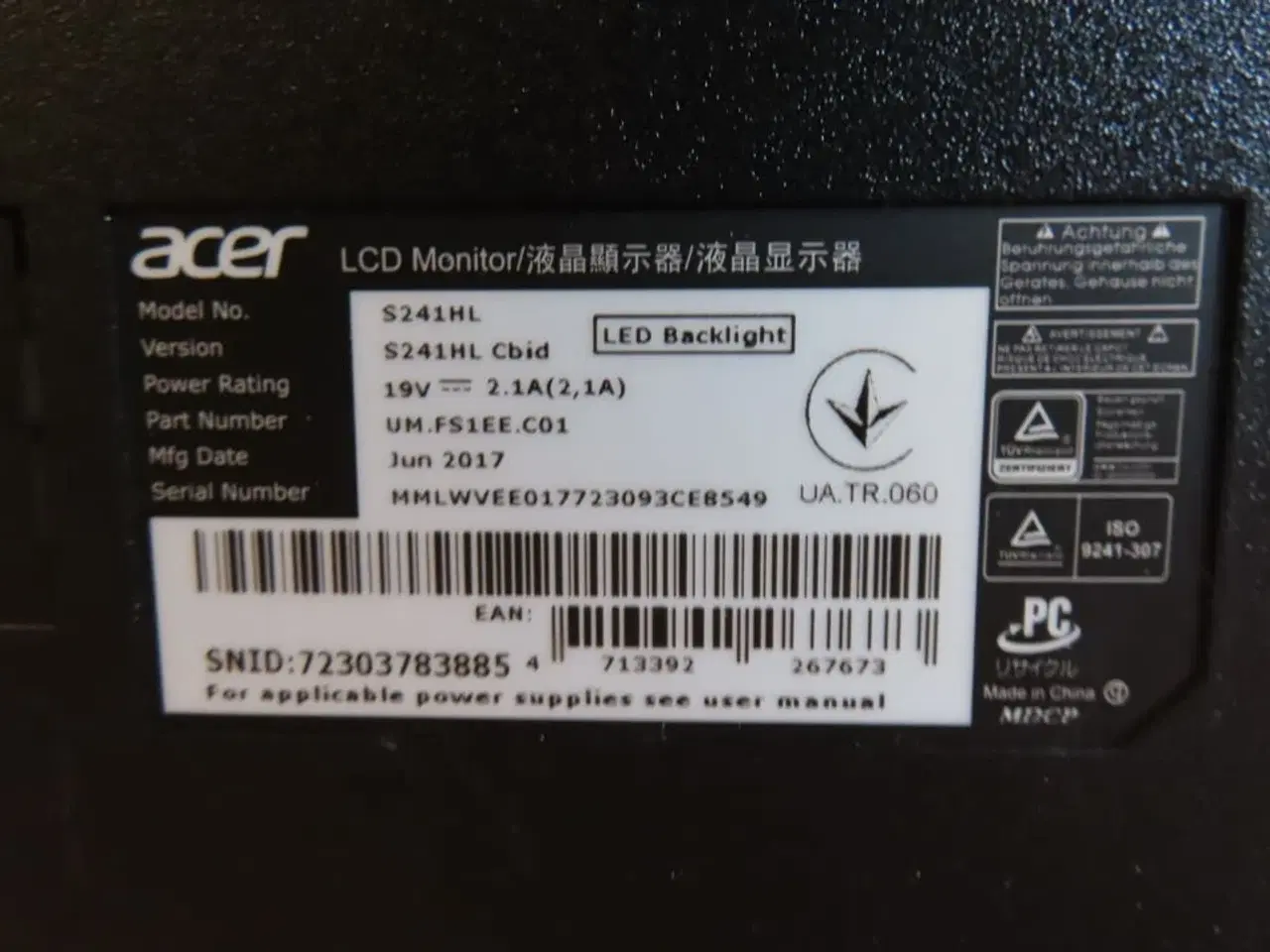 Billede 2 - 2 stk. Compúterskærme DELL P2422H  & ACER S241HL