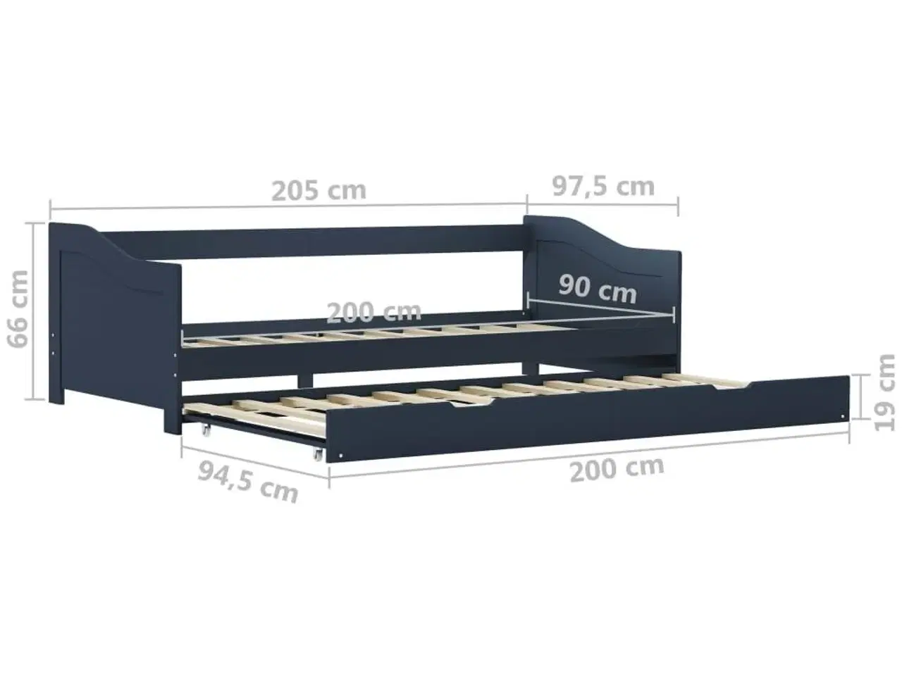 Billede 8 - Sengestel udtræksseng 90 x 200 cm fyrretræ grå