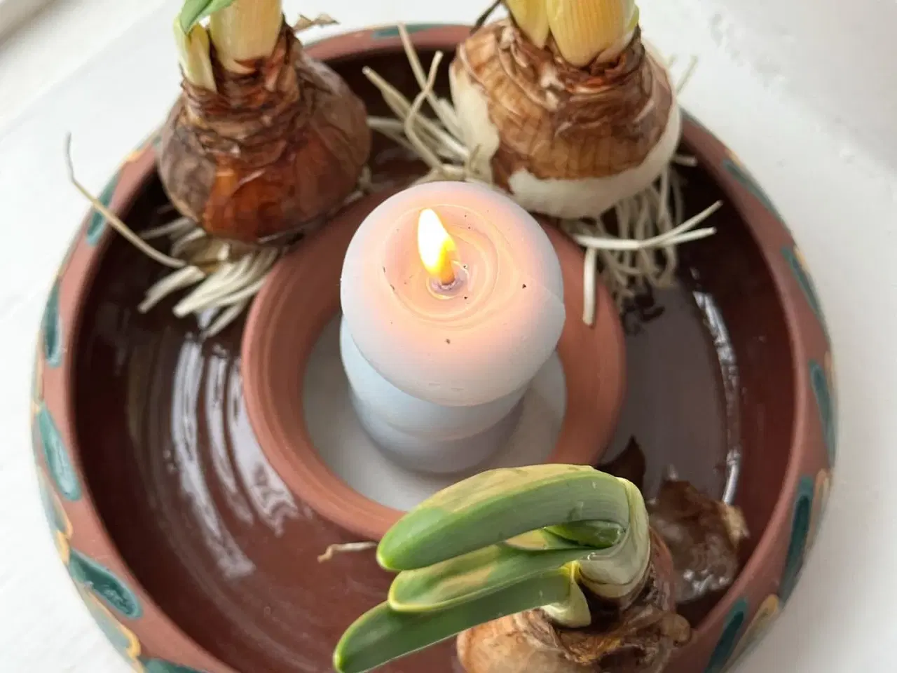 Billede 4 - Blomsterring, keramik, gul/grøn deko, stemplet RG