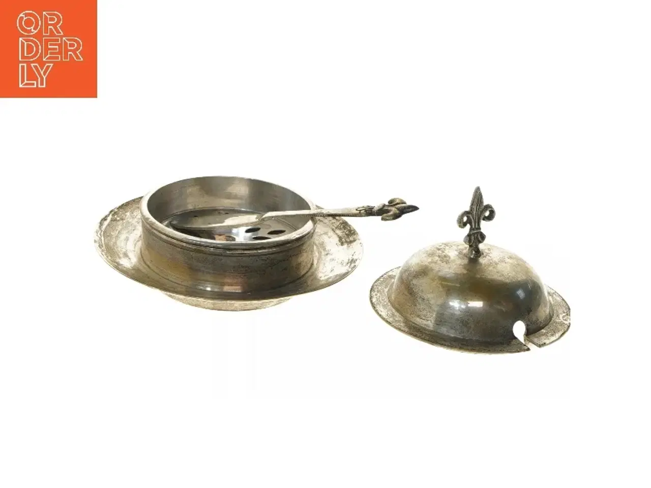 Billede 4 - Sølvplet fleur de lis Kaviar serveringssæt med låg (str. 11 cm)