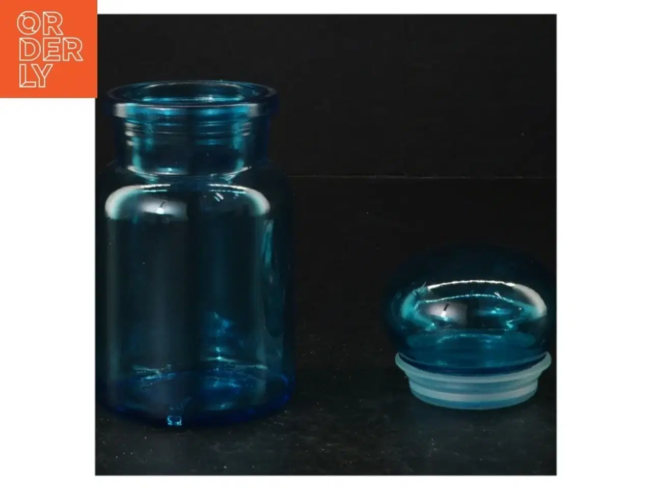 Billede 2 - Blåt glas apotekerflaske med glasprop (str. 14 cm)