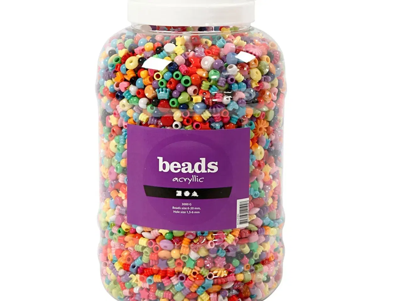 Billede 1 - Perlespand med 3000 g plastperler, 6-20 mm