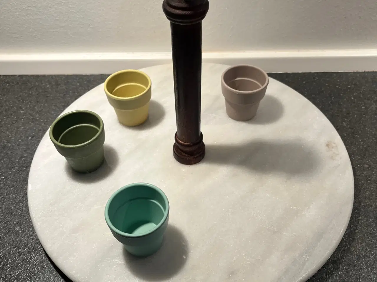 Billede 2 - Smukt retro serveringsfad i marmor m/træhåndtag – 