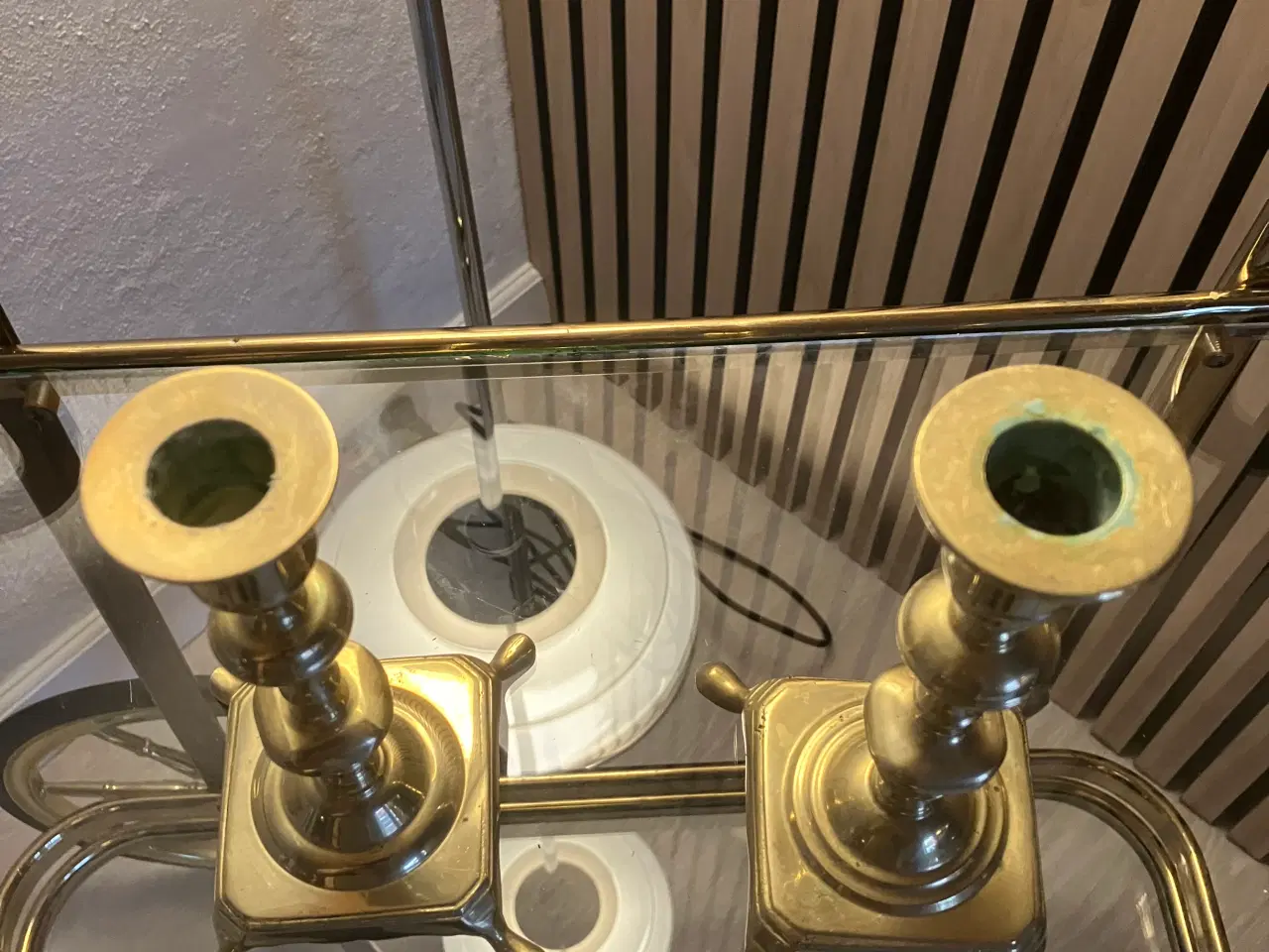Billede 3 - 1 par vintage messing lysestager på fødder med pa