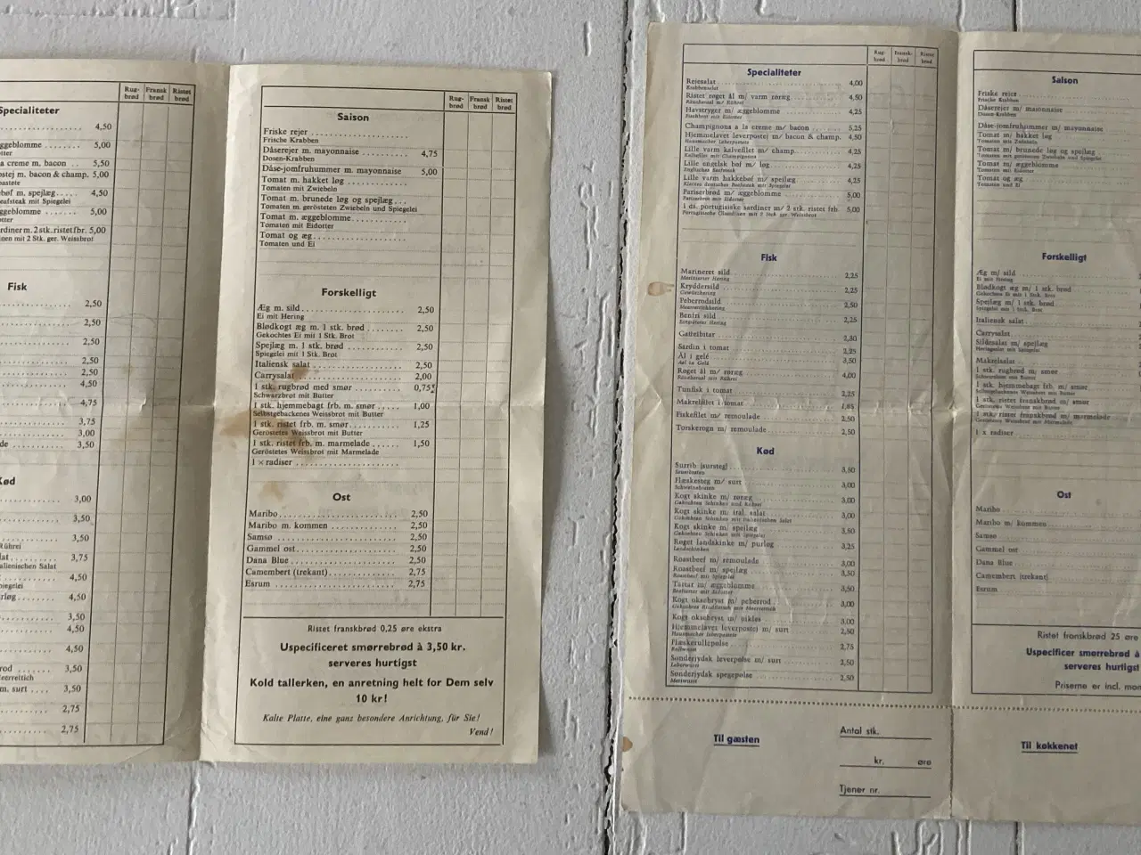 Billede 4 - 2 gl. Smørrebrødssedler fra 60`erne