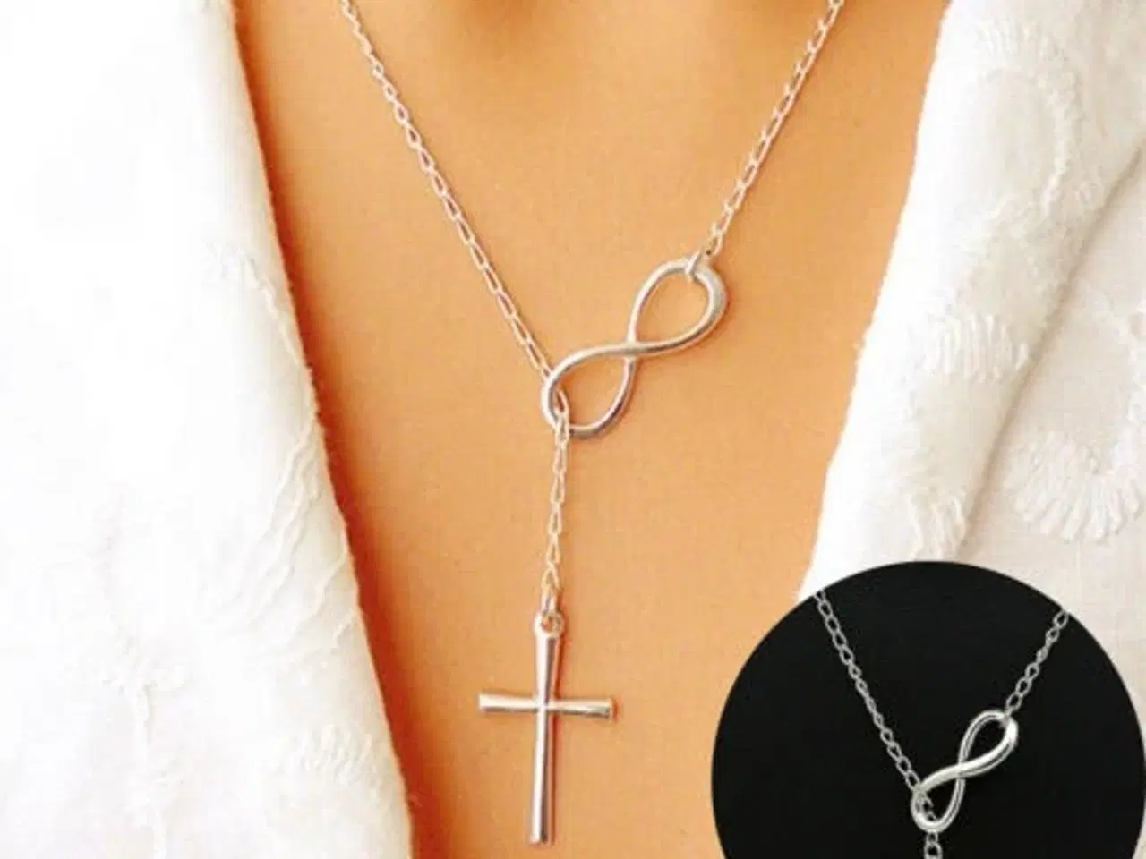 Billede 1 - * Smuk halskæde med uendelighedssymbolet og kors -