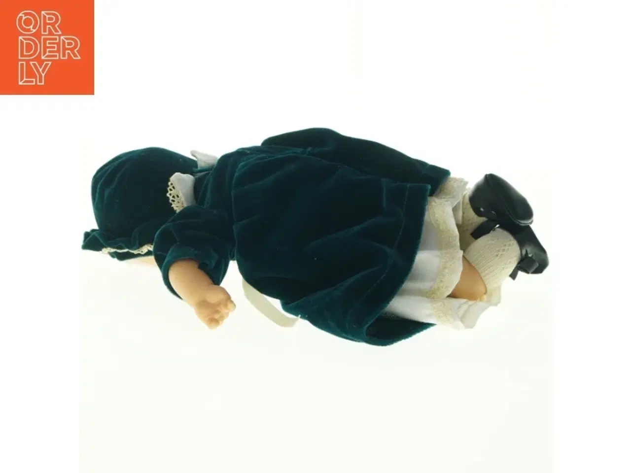 Billede 2 - Porcelænsdukke med velourkjole (str. 35 x 17 cm)