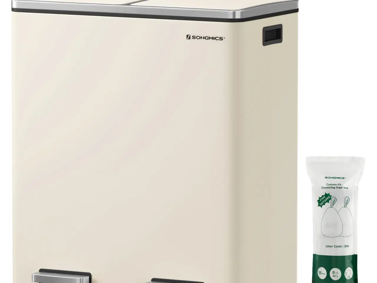 Billede 1 - Skraldespand med to rum 2 × 30 l blød lukning, creme