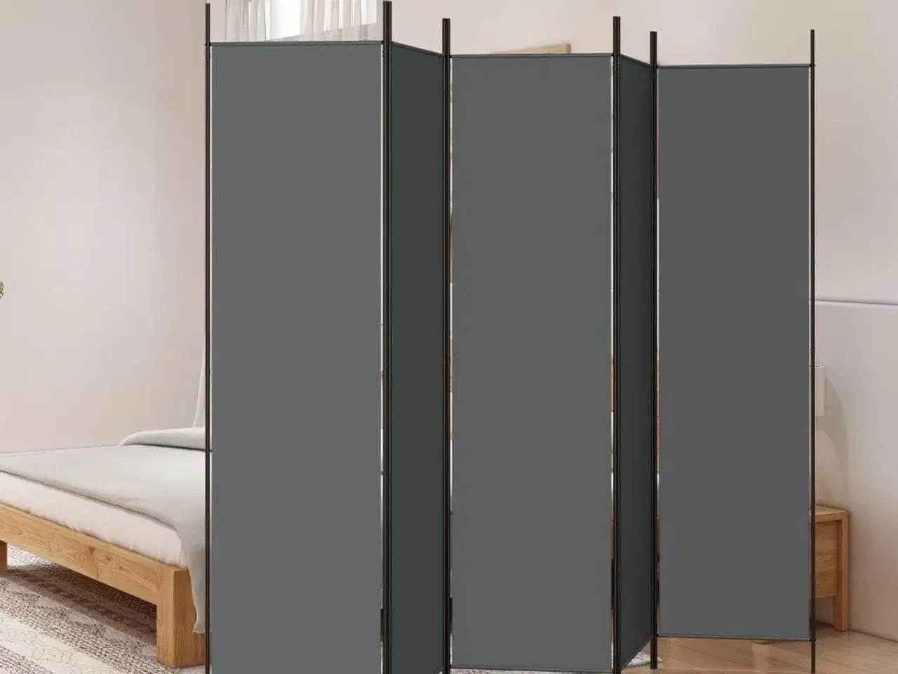 Billede 1 - 5-panels rumdeler 250x200 cm stof antracitgrå