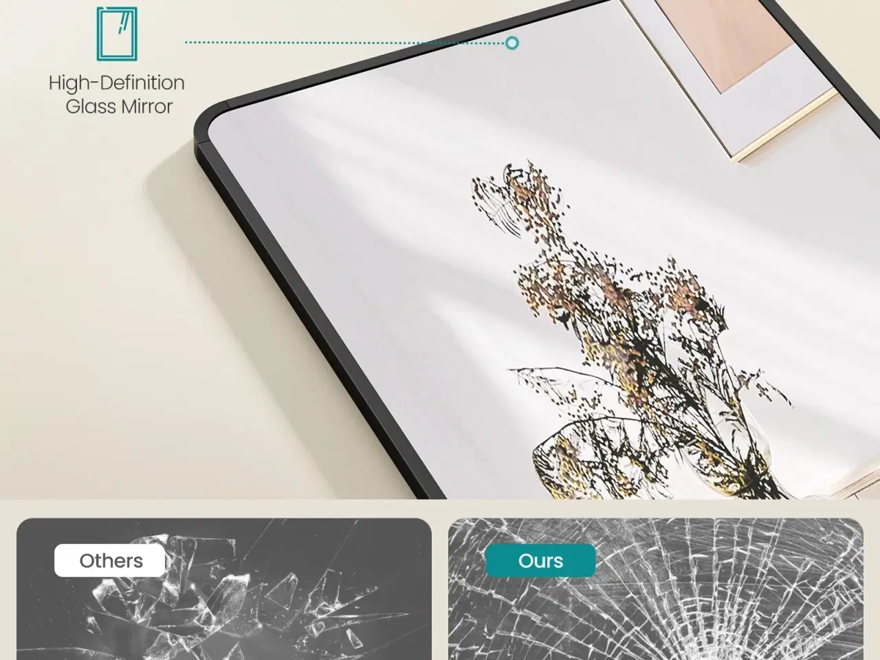 Billede 3 - Fuldfigurs gulvspejl 150 × 40 cm med ståstativ – rektangulært spejl i hærdet glas, aluminiumsramme, blæksort