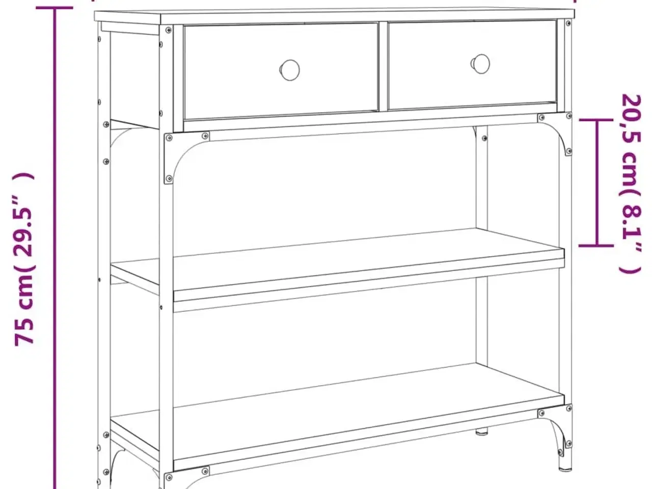 Billede 11 - Konsolbord 72,5x25x75 cm konstrueret træ sonoma-eg
