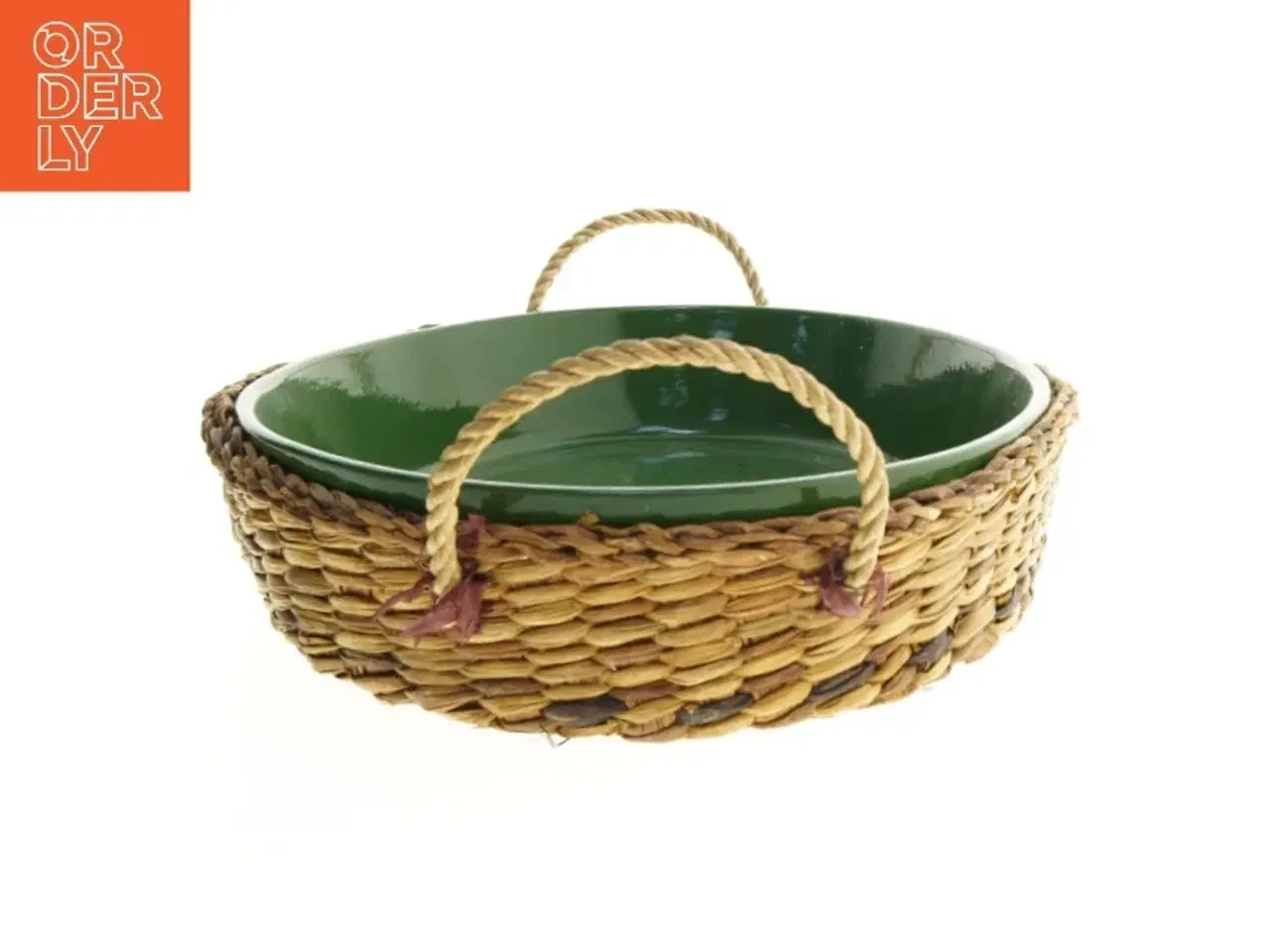 Billede 2 - Stor oval pyntebakke med flettet kant og håndtag (str. 43x32 cm)