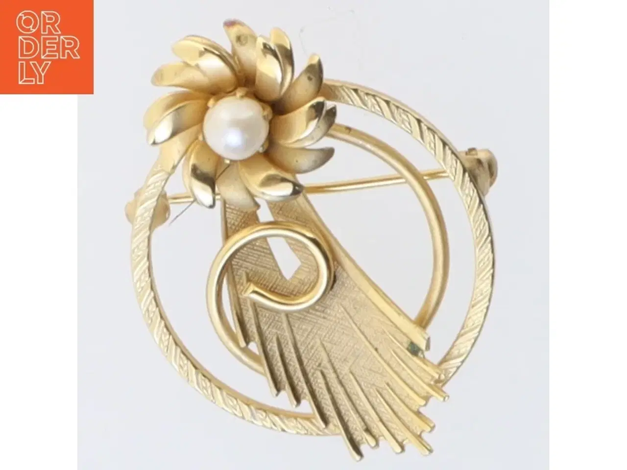 Billede 1 - Gylden broche med perle (str. 3,5 cm)